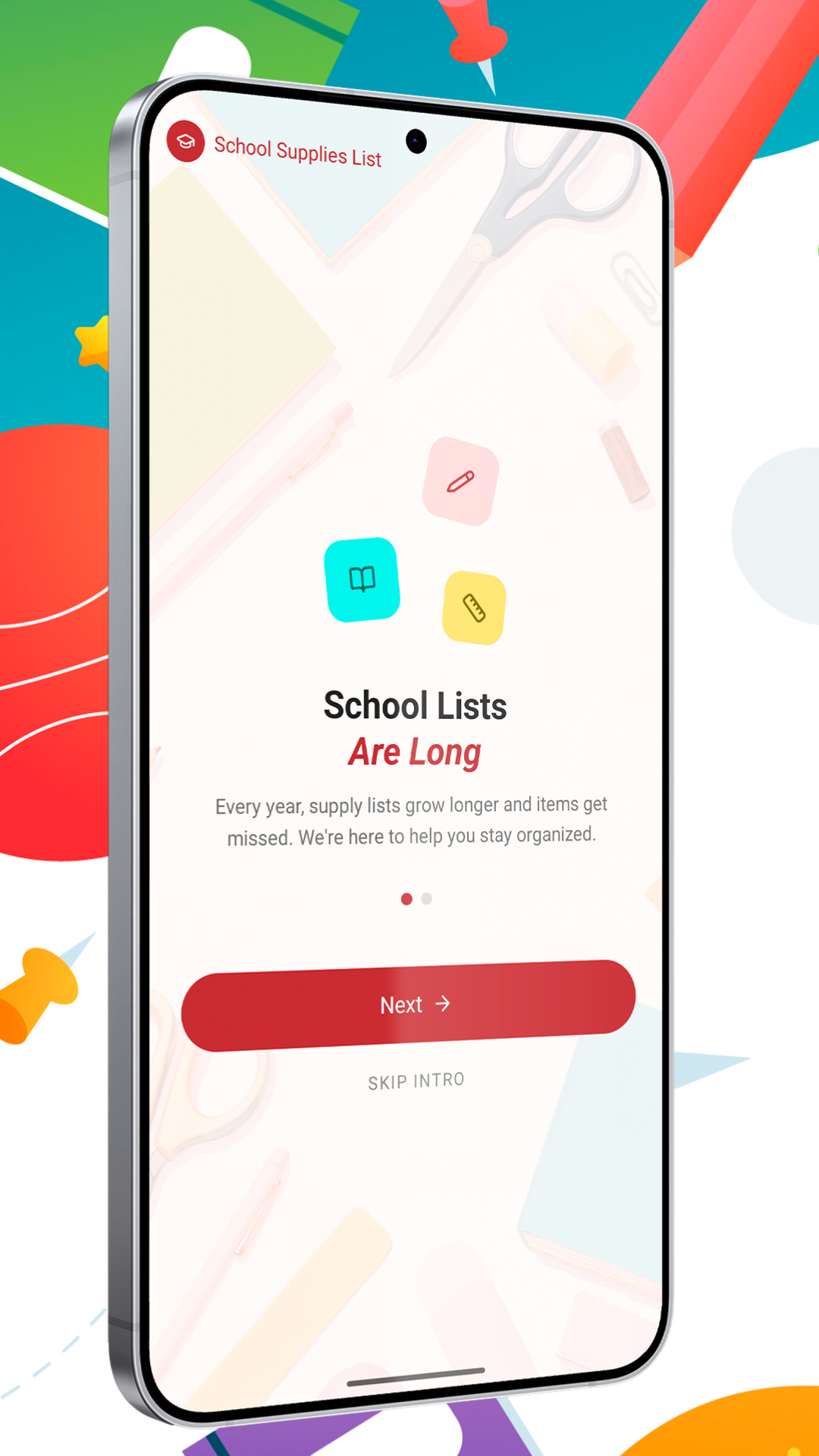 School Supplies List onboarding screen
